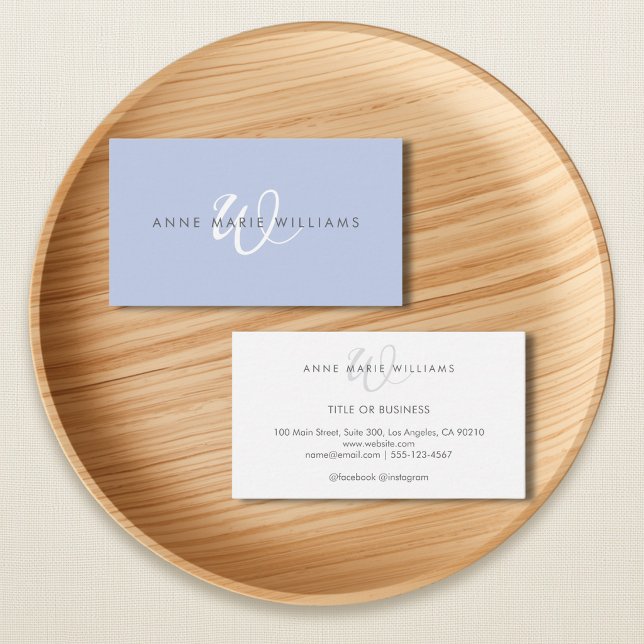 Minimal Blue White Script Monogram Business Card (Creator Uploaded)