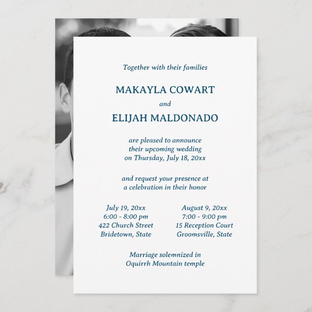 Minimal Blue/White Temple Wedding Two Reception Invitation (Front/Back)