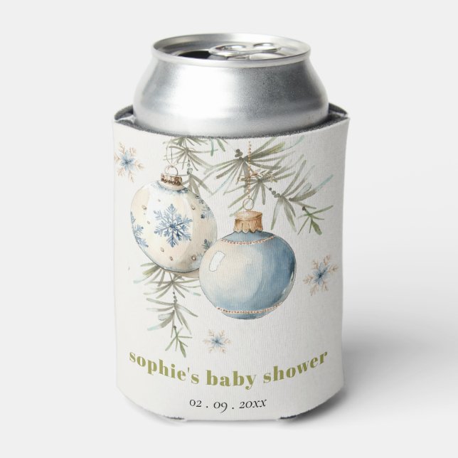Minimal Blue Winter Chirstmas Boy Baby Shower Can Cooler (Can Front)