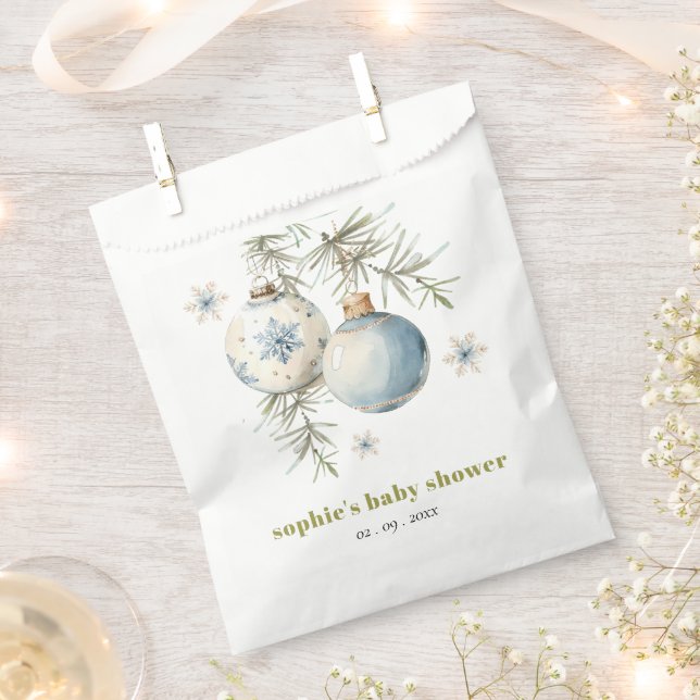 Minimal Blue Winter Chirstmas Boy Baby Shower Favour Bag (Clipped)