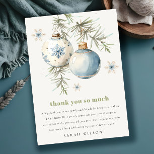 Minimal Blue Winter Chirstmas Boy Baby Shower Thank You Card
