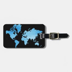 Minimal Blue World Map Watercolor Art Luggage Tag