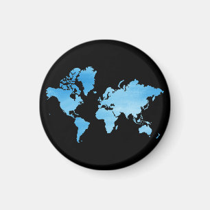 Minimal Blue World Map Watercolor Art Magnet