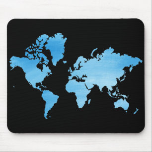 Minimal Blue World Map Watercolor Art Mouse Pad