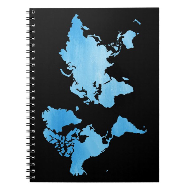 Minimal Blue World Map Watercolor Art Notebook (Front)