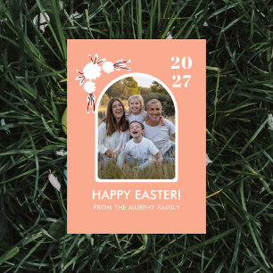 Minimal Blush Arch Floral Easter Family Photo Holiday Card