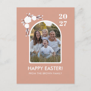 Minimal Blush Arch Floral Easter Family Photo Holiday Postcard