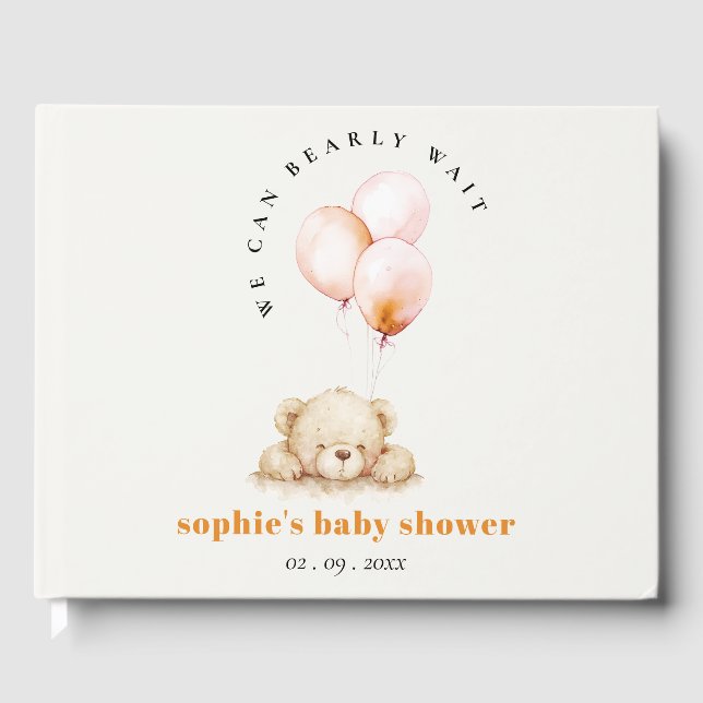  Minimal Blush Bearly Wait Balloon Baby Shower Guest Book (Front)