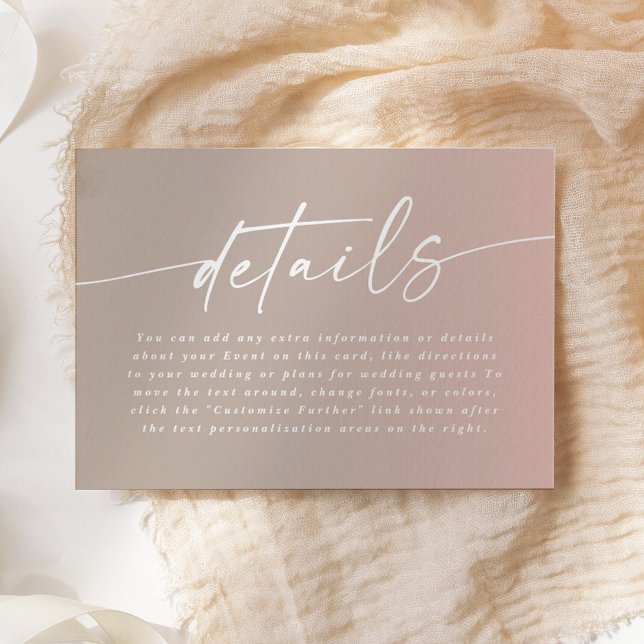 Minimal Blush & Beige Ombre Fade Wedding Details Enclosure Card (Creator Uploaded)