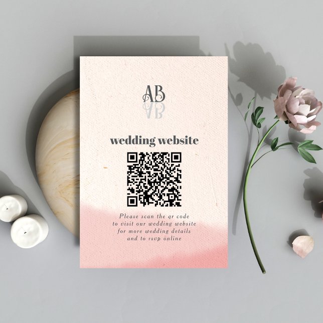 Minimal Blush & Bloom Bold Script QR Code Wedding Enclosure Card (Creator Uploaded)