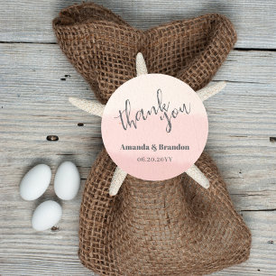 Minimal Blush Bloom Bold Script Wedding Thank You Classic Round Sticker