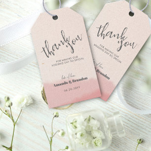 Minimal Blush Bloom Bold Script Wedding Thank You Gift Tags