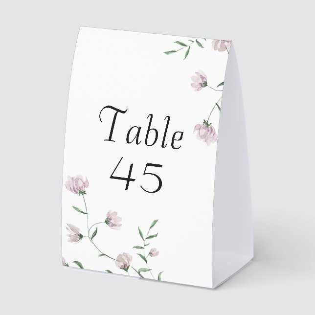Minimal Blush Floral Folded Table Number Templates (Front)