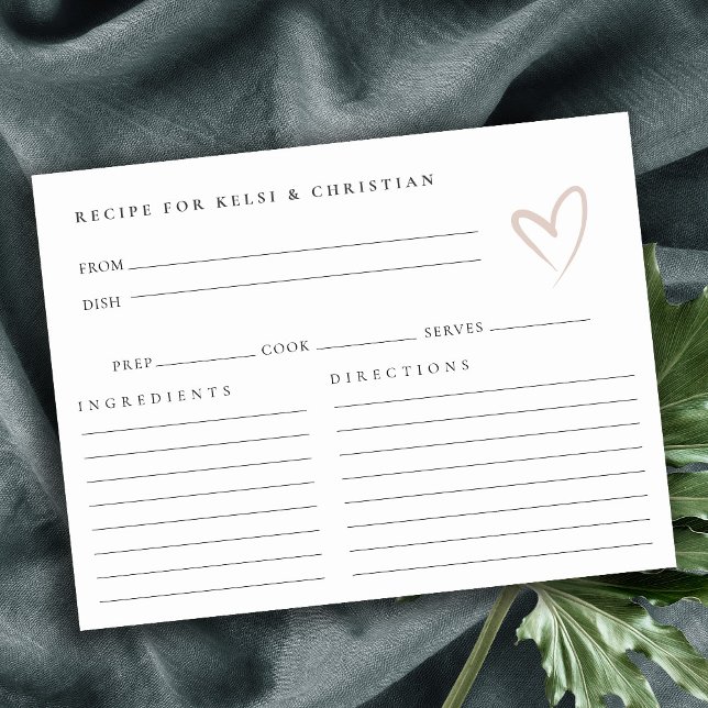 Minimal Blush Heart Bridal Shower Recipe Request Postcard (Creator Uploaded)