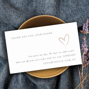 Minimal Blush Heart Thank You For Your Order Business Card