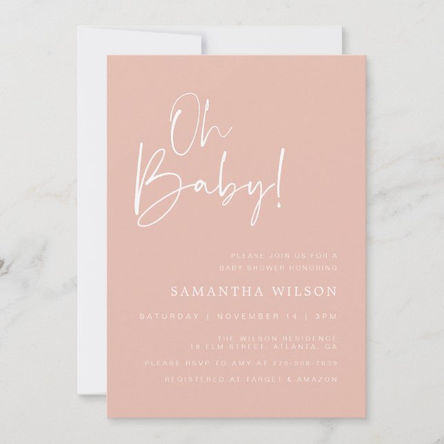 Minimal Blush Pink Baby Shower Invitation (Front)