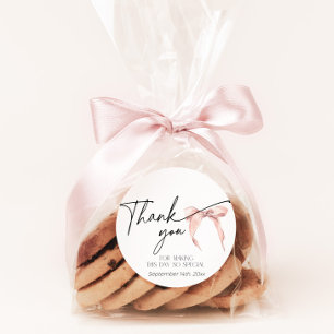 Minimal Blush Pink Bow Coquette Thank You Sticker