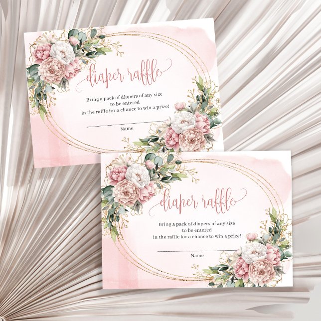 Minimal Blush Pink Floral Eucalyptus Diaper Raffle Enclosure Card (Minimal Blush Pink Floral Eucalyptus Diaper Raffle)