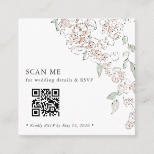 Minimal Blush Pink Floral QR Code Wedding RSVP Enclosure Card