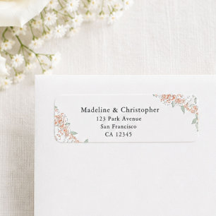 Minimal Blush Pink Floral Wedding Return Address Label