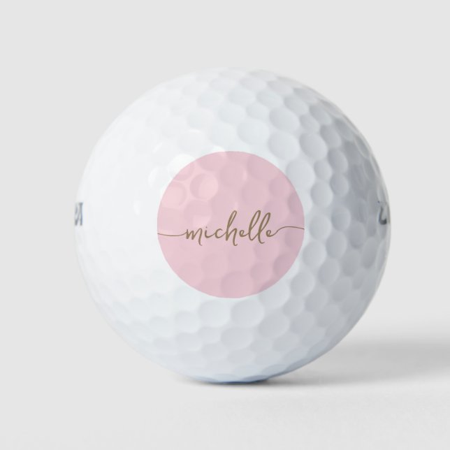 Minimal Blush Pink Gold Script Monogram Name Golf Balls (Front)
