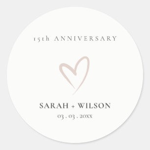 Minimal Blush Pink Heart Any Year Anniversary Classic Round Sticker