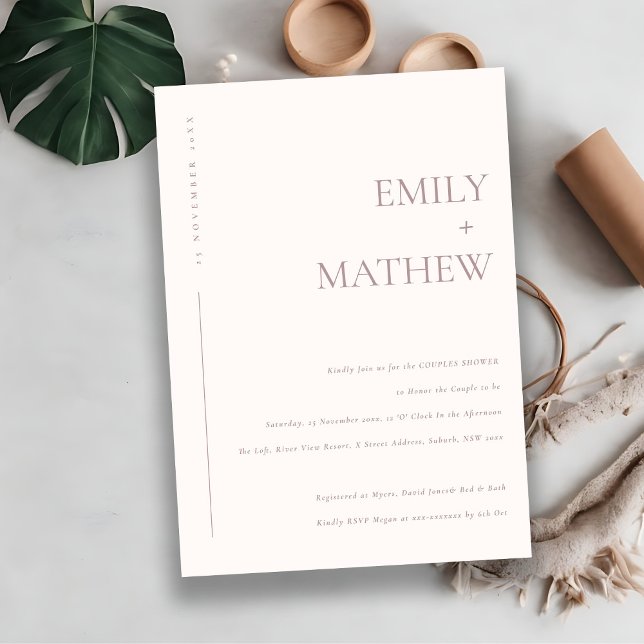 MINIMAL BLUSH PINK PEACH TYPOGRAPHY COUPLES SHOWER INVITATION (Creator Uploaded)