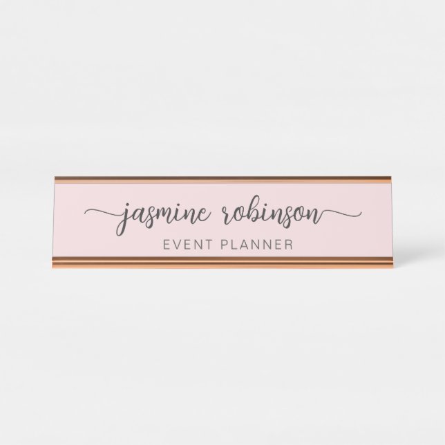 Minimal Blush Pink Professional Monogram Signature Desk Name Plate (Front)