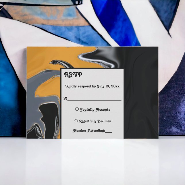 Minimal Bohemian Black Gold Artsy Abstract Wedding RSVP Card (Creator Uploaded)