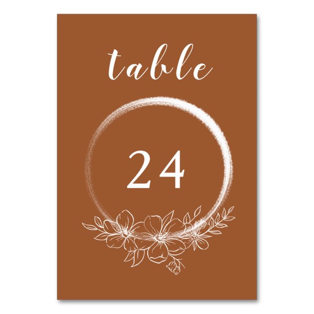 Minimal Bohemian Burnt Sienna Table Number Card (Front)