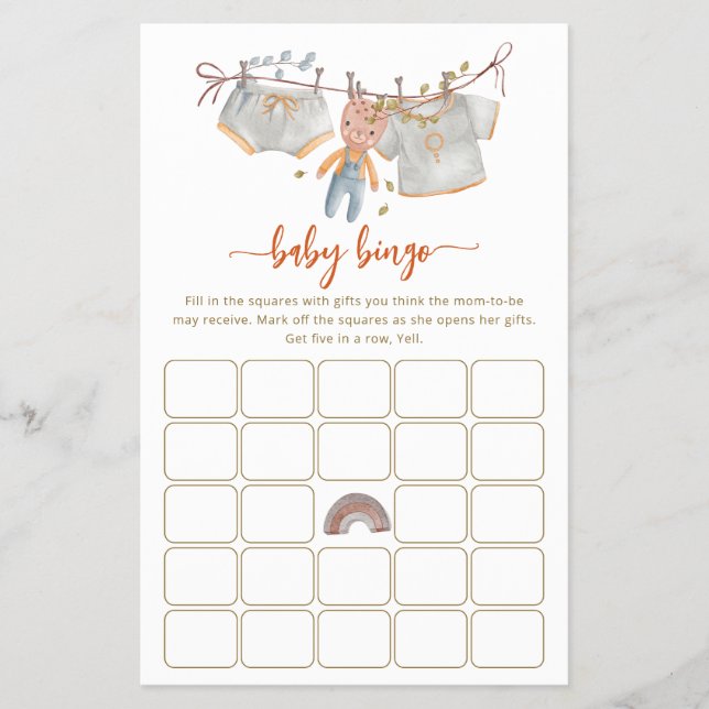 Minimal Boho Baby Shower Bingo Game Flyer (Front)