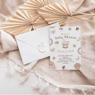 Minimal Boho Bassinet Gender Neutral Baby Shower Invitation