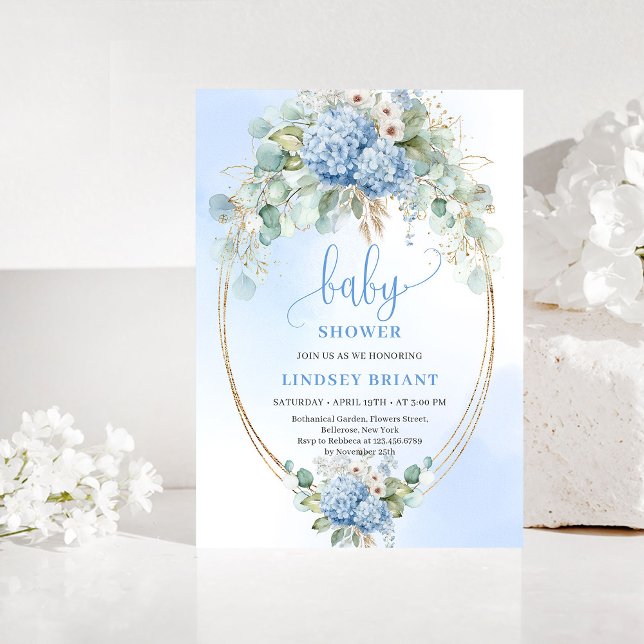 Minimal Boho Blue Floral Baby Shower Invitation (Minimal Boho Blue Floral Baby Shower Invitation)