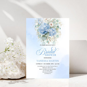 Minimal Boho Blue Floral Bridal Shower Invitation