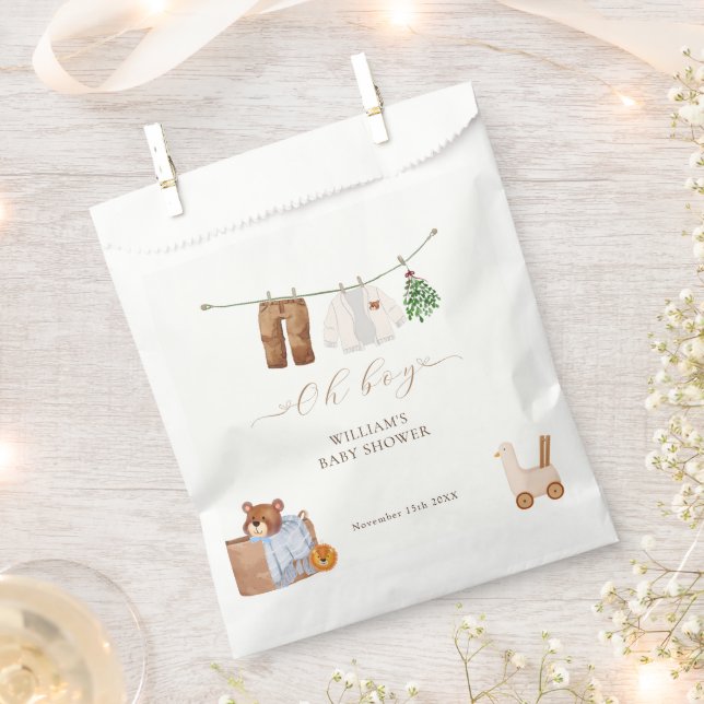 Minimal Boho Boy Clothes Baby Shower Favour Bag (Clipped)
