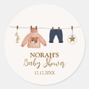 Minimal Boho Boy Winter Clothesline Baby Shower Classic Round Sticker