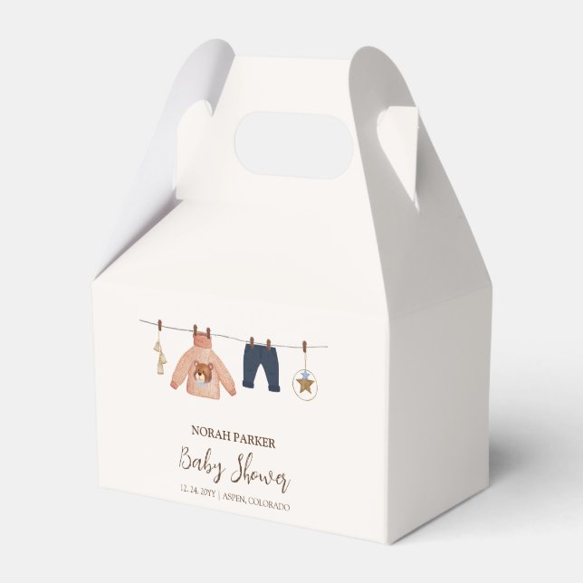 Minimal Boho Boy Winter Clothesline Baby Shower  Favour Box (Front Side)