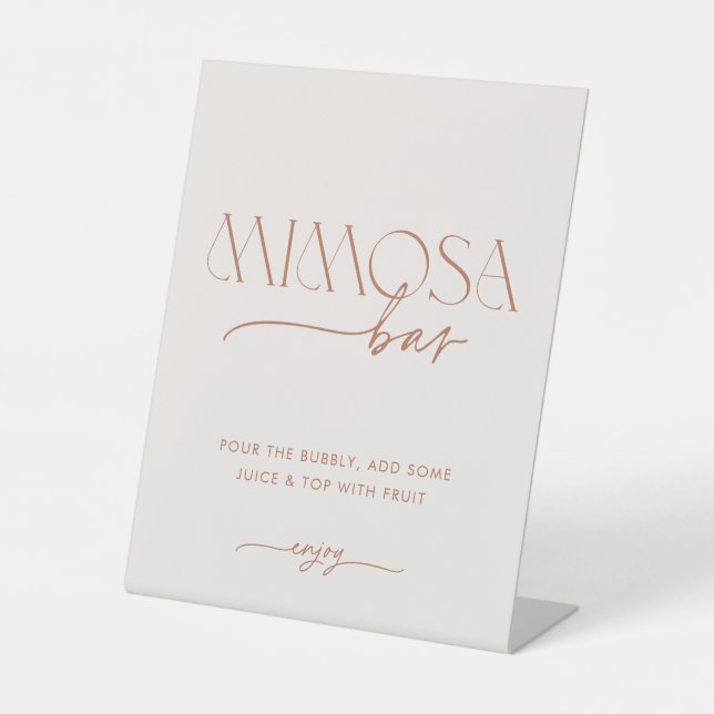 Minimal Boho Bridal Shower Mimosa Bar Pedestal Sign (Front)