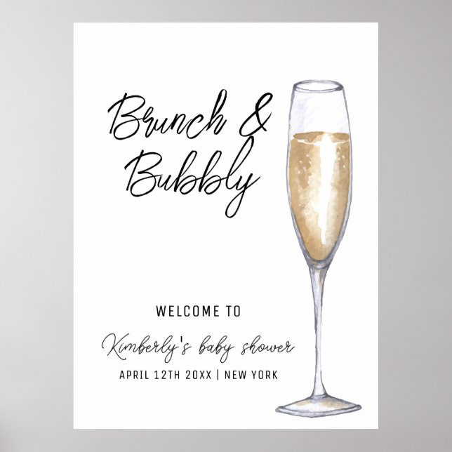 Minimal Boho Champagne Brunch Baby Shower Welcome Poster (Front)