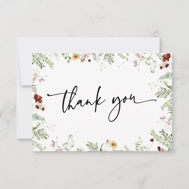 Minimal Boho Cute Wildflowers Thank You Card (Front)