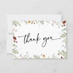 Minimal Boho Cute Wildflowers Thank You Card