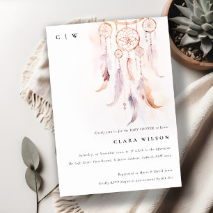 Minimal Boho Feather Dreamcatcher Baby Shower Invitation