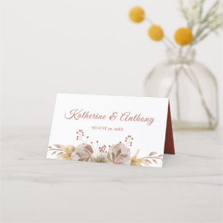 Minimal Boho Floral Wedding Folded Place Card