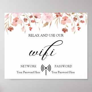 Minimal Boho Floral Wedding Wifi Poster