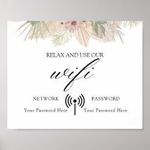 Minimal Boho Floral Wedding Wifi Poster