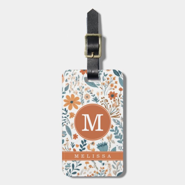 Minimal Boho Flowers Background Luggage Tag (Front Vertical)