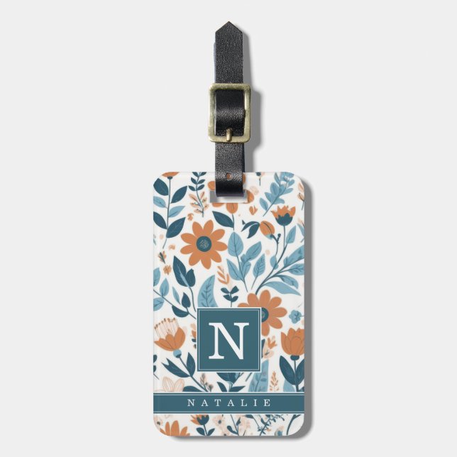 Minimal Boho Flowers Background Luggage Tag (Front Vertical)