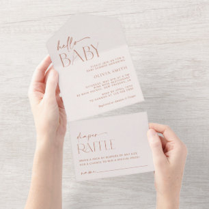 Minimal Boho, Modern, Terracotta, Baby Shower All In One Invitation