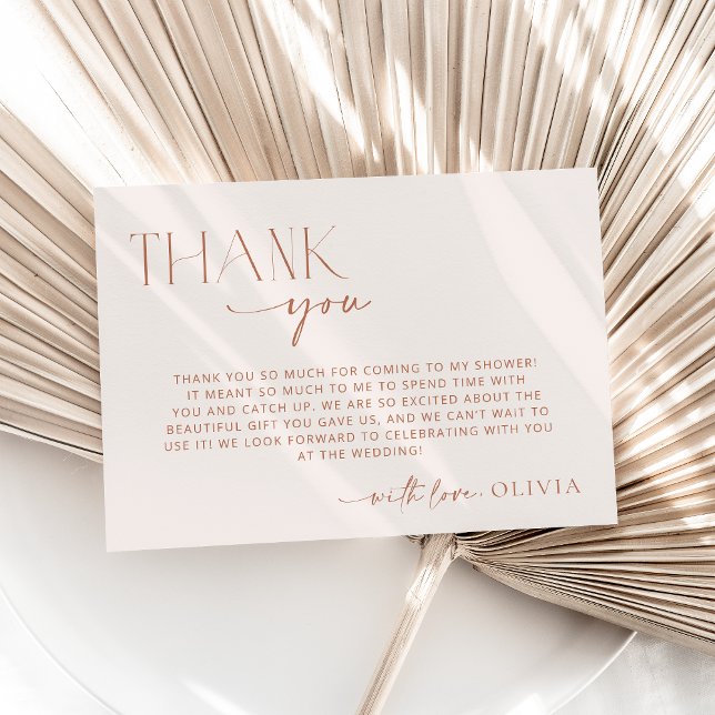 Minimal Boho, Modern, Terracotta, Bridal Shower  Thank You Card (Creator Uploaded)