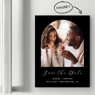 Minimal Boho Photo Arch Black Save the Date Magnetic Invitation